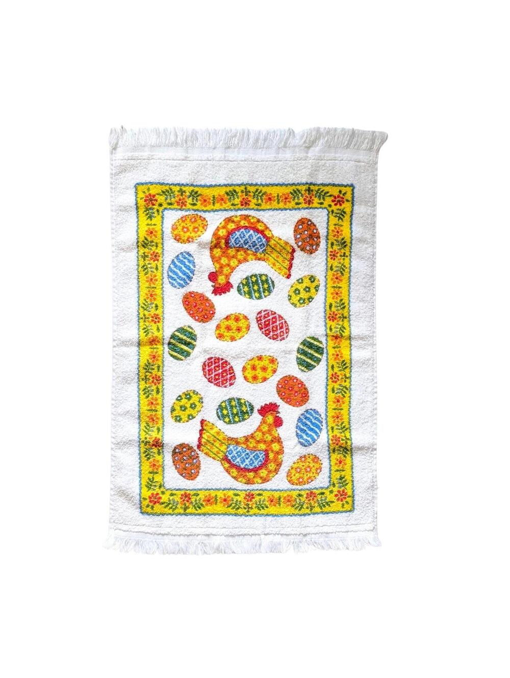 Vintage Cannon Kitchen Towel with Colorful Chicken & Eggs Pattern